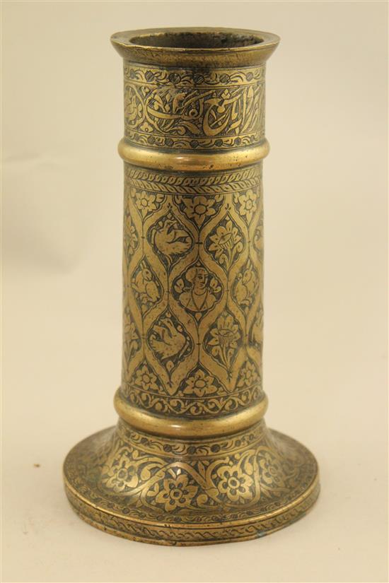 A Persian cast brass torch stand, Qajar dynasty, 22.5cm